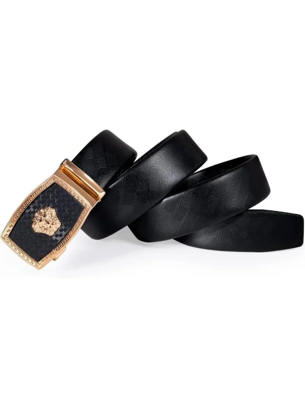 Stylish Men's Ratchet Leather Dress Belt with Sliding Buckle - Adjustable Fit